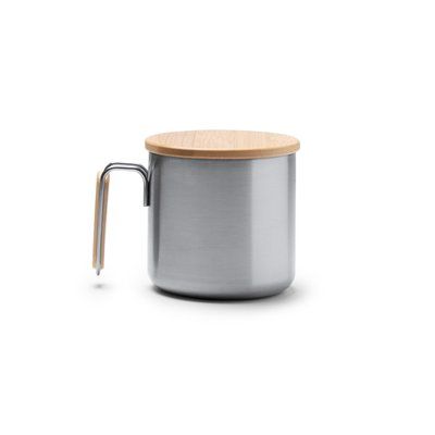 Taza de acero reciclado con asa y tapa de bambú Plata