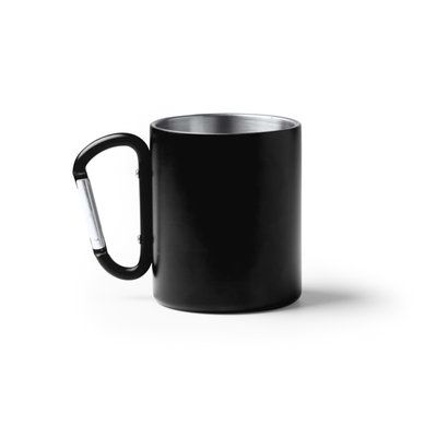Taza de acero reciclado con mosquetón Negro