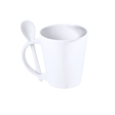 Taza cerámica blanca 350ml con cucharilla