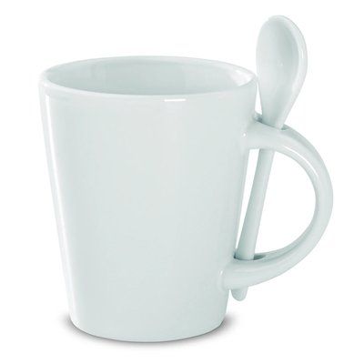 Taza cerámica blanca con cuchara de 340 ml indicada para sublimación