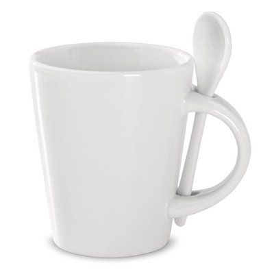 Taza cerámica blanca con cuchara de 340 ml indicada para sublimación