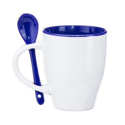 Taza de cerámica con cuchara 350 ml Blanco/Royal