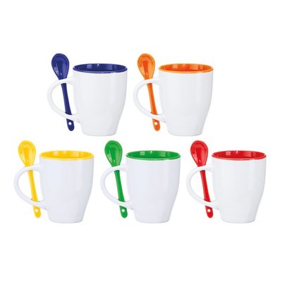 Taza de cerámica con cuchara 350 ml