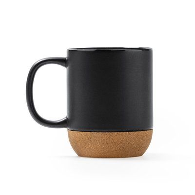 Taza de cerámica mate con base de corcho Negro
