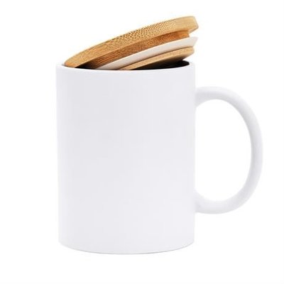 Taza de cerámica mate con tapa 370 ml