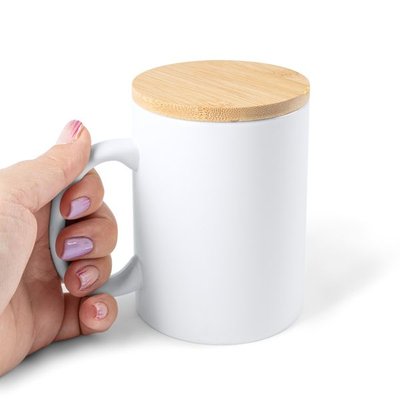 Taza de cerámica mate con tapa 370 ml