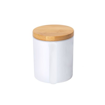 Taza de cerámica con tapa de bambú y acabado mate