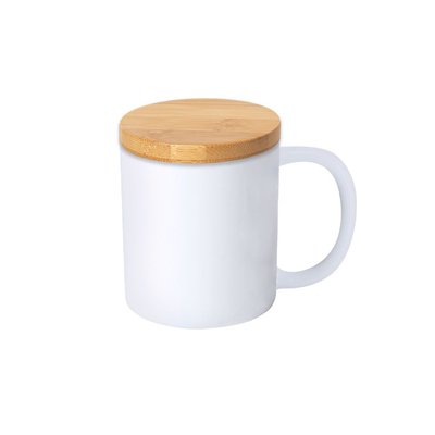 Taza de cerámica con tapa de bambú y acabado mate