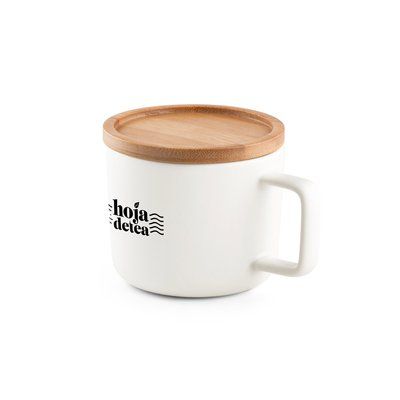 Taza de cerámica con tapa de bambú