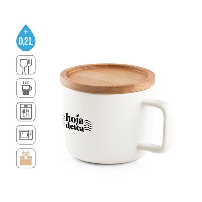 Taza de cerámica con tapa de bambú