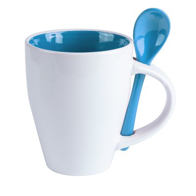 Taza cónica personalizable con cuchara Azul