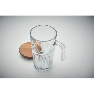 Taza de cristal 450 ml con tapa de acacia