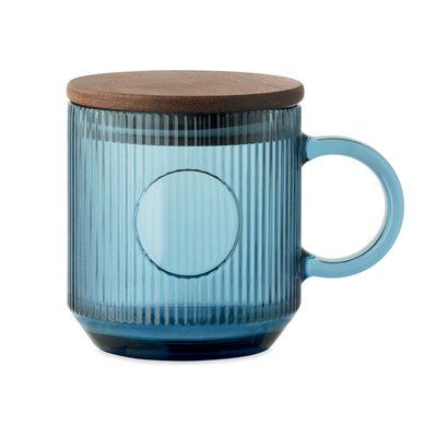Taza de cristal acanalado con tapa 300ml Azul Transparente