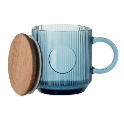 Taza de cristal acanalado con tapa 300ml