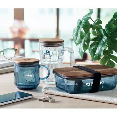 Taza de cristal acanalado con tapa 300ml