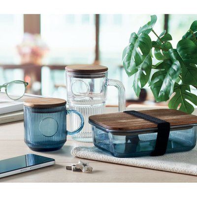 Taza de cristal acanalado con tapa 300ml