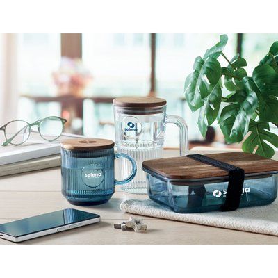 Taza de cristal acanalado con tapa 300ml