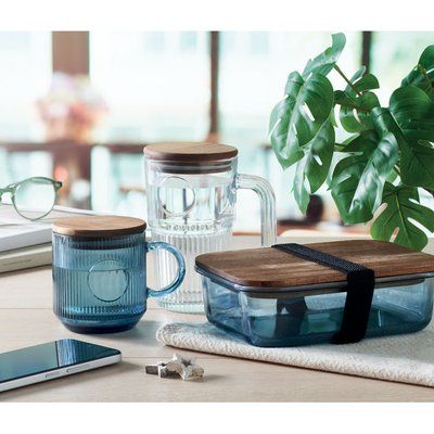 Taza de cristal acanalado con tapa 300ml