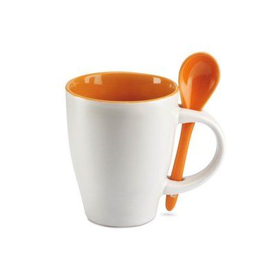 Taza con cuchara de 250 ml. impresa en 360º Naranja