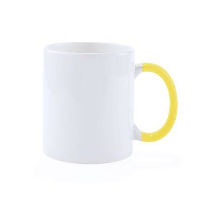 Taza de 370ml con asa de color, personalizable por 1 cara Amarillo