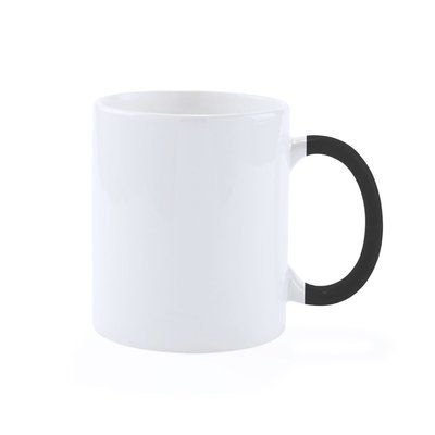 Taza de 370ml con asa de color, personalizable por 1 cara Negro