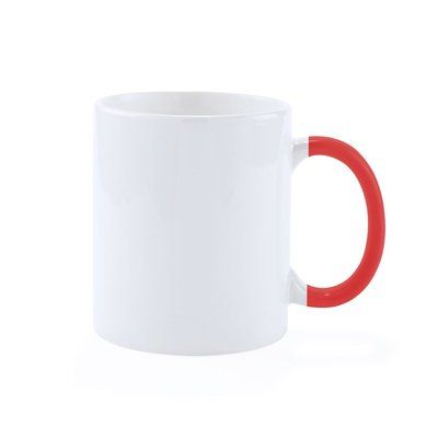 Taza de 370ml con asa de color, personalizable por 1 cara Rojo