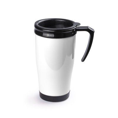 Taza de plástico con tapa de 450 ml. Blanco