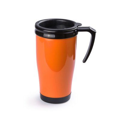 Taza de plástico con tapa de 450 ml. Naranja