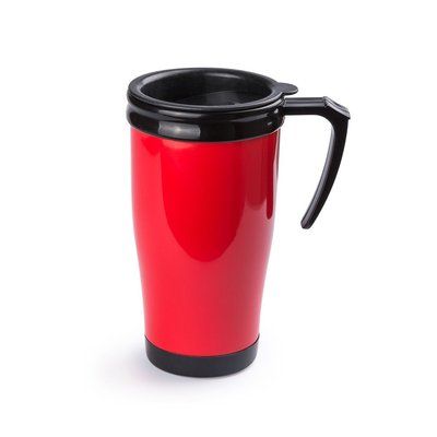 Taza de plástico con tapa de 450 ml. Rojo