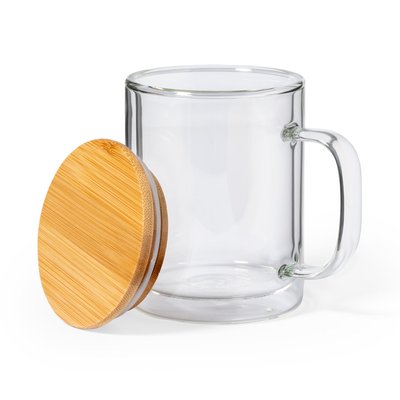 Taza Doble Pared 370ml y tapa bambú