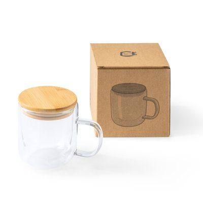 Taza doble pared de cristal con tapa