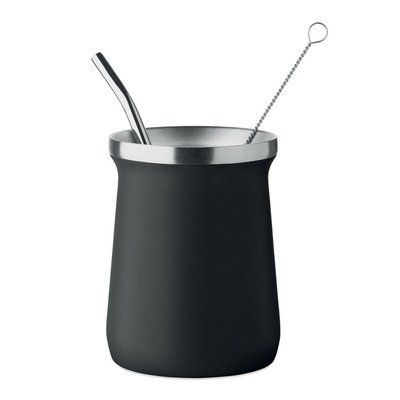 Taza doble pared para yerba mate con bombilla Negro