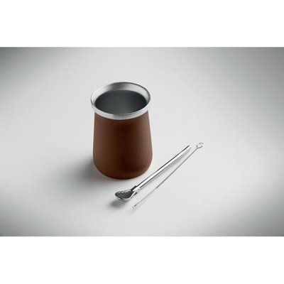 Taza doble pared para yerba mate con bombilla