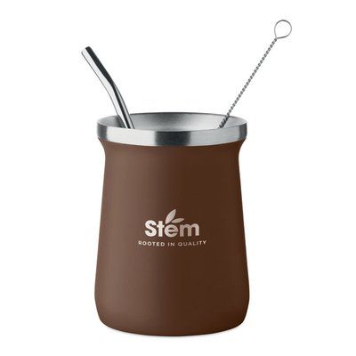 Taza doble pared para yerba mate con bombilla