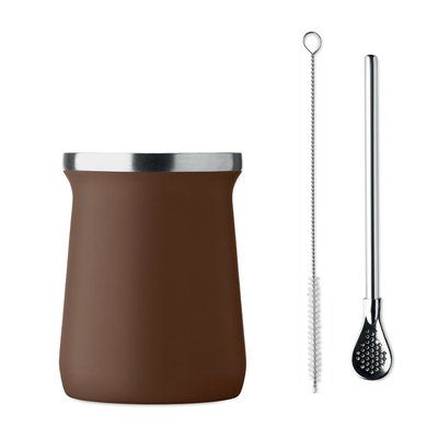 Taza doble pared para yerba mate con bombilla
