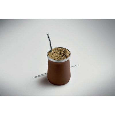 Taza doble pared para yerba mate con bombilla