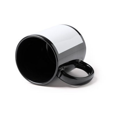 Taza negra cerámica con espacio sublimable