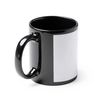 Taza negra cerámica con espacio sublimable