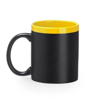 Taza pizarra con tiza y borde lacado Amarillo