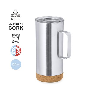 Taza Térmica de Acero Inox con Base de Corcho