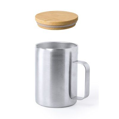 Taza Térmica Inox. con tapa Bambú