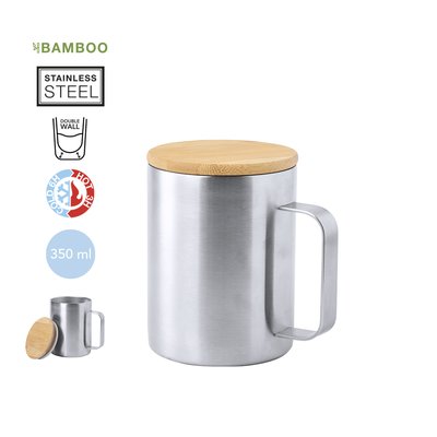 Taza Térmica Inox. con tapa Bambú