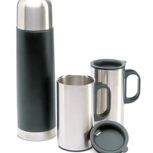 Termo de acero inoxidable personalizado con dos tazas 500ml Negro