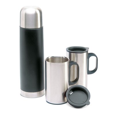 Termo de acero inoxidable personalizado con dos tazas 500ml Negro