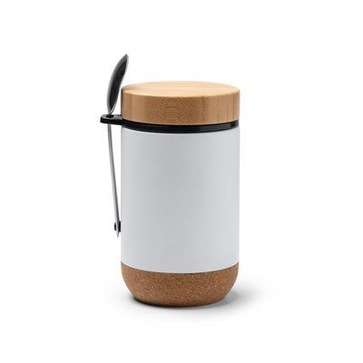 Termo de acero inoxidable con tapa de bambú Blanco