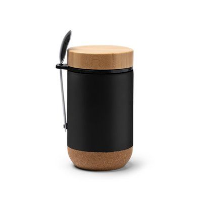 Termo de acero inoxidable con tapa de bambú Negro