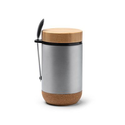 Termo de acero inoxidable con tapa de bambú Plata