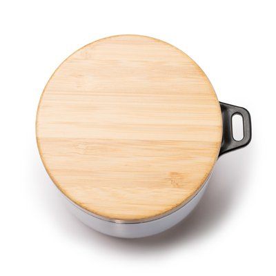 Termo de acero inoxidable con tapa de bambú