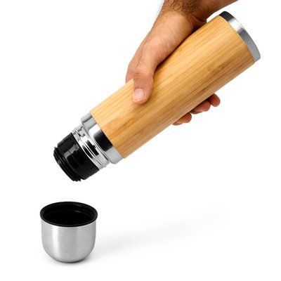 Termo bambú 420 ml con cinta para transporte
