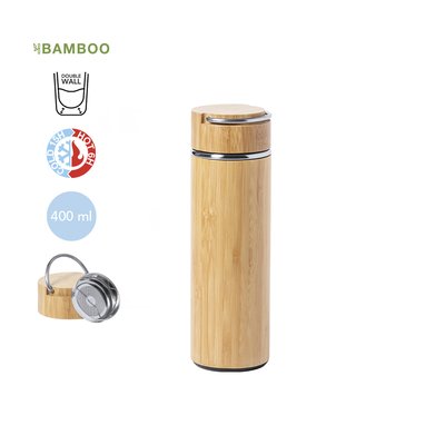 Termo Doble Pared Bambú e Infusor